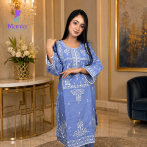 Crystal Blue // Premium Embroidery Work Slub Cotton Fabric // Co-Ord’s 2PCS Set