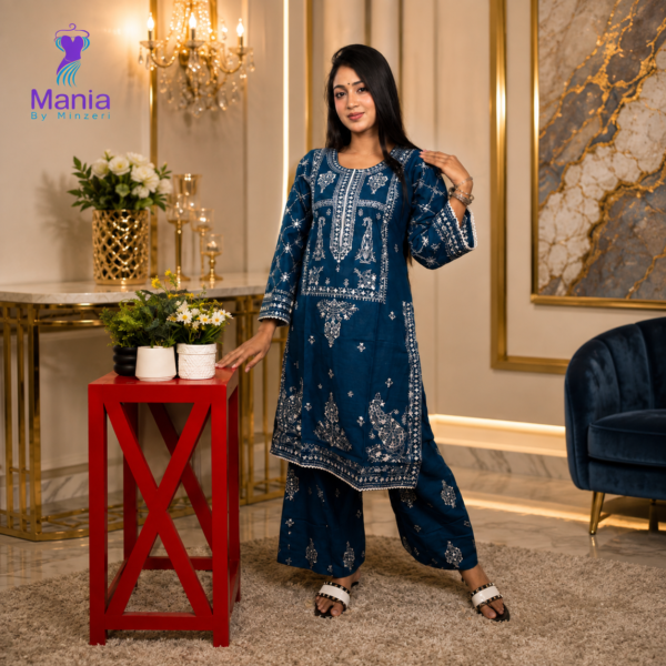 Queen’s Blue // Premium Embroidery Work Slub Cotton Fabric // Co-Ord’s 2PCS Set