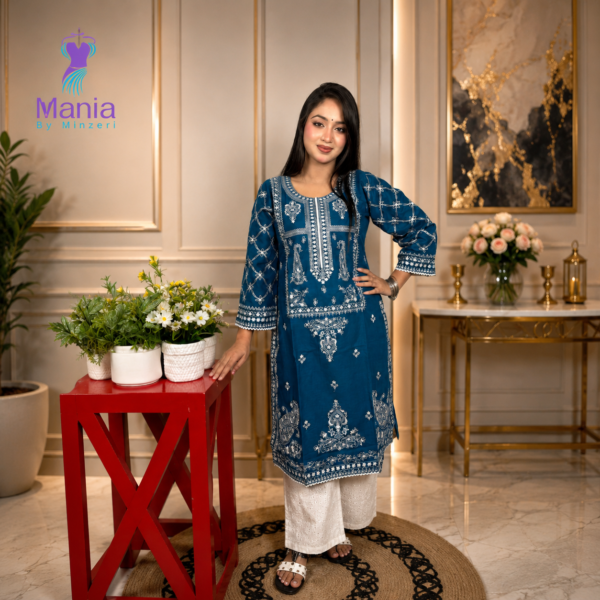 Queen’s Blue // Premium Embroidery Work Slub Cotton Fabric // Co-Ord’s 2PCS Set