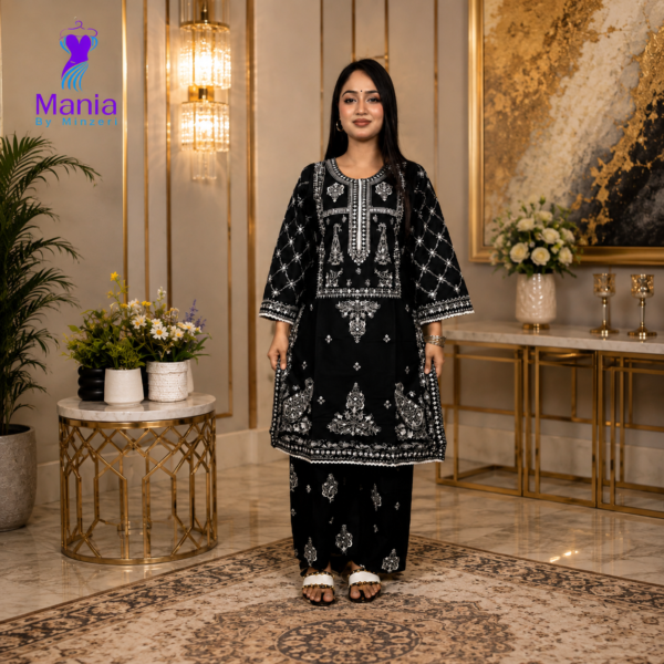 Power Black // Premium Embroidery Work Slub Cotton Fabric // Co-Ord’s 2PCS Set