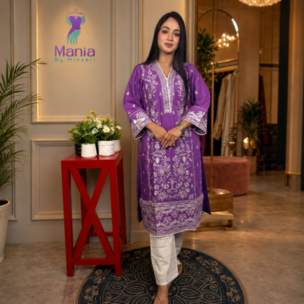 Violet Queen // All Over Embroidery Work Slub Cotton Fabric // Co-Ord’s 2PCS Set