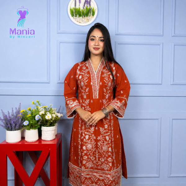 Spice Orange // All Over Embroidery Work Slub Cotton Fabric // Co-Ord’s 2PCS Set