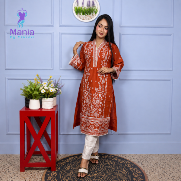 Spice Orange // All Over Embroidery Work Slub Cotton Fabric // Co-Ord’s 2PCS Set