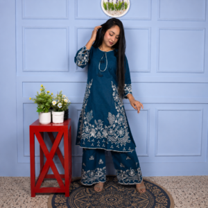 Blue Charm // Soft U-Cut Slub Cotton Fabric // Co-Ord’s 2PCS Set