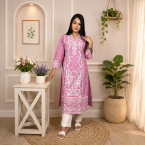 Dusty Rose Glow // All Over Embroidery Work Slub Cotton Fabric // Co-Ord’s 2PCS Set