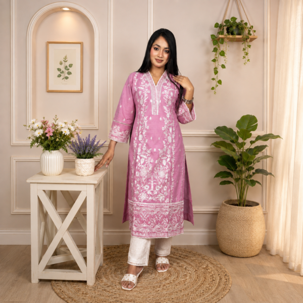 Dusty Rose Glow // All Over Embroidery Work Slub Cotton Fabric // Co-Ord’s 2PCS Set