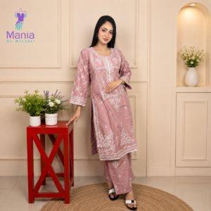 Nude Rose // Premium Embroidery Work Slub Cotton Fabric // Co-Ord’s 2PCS Set
