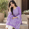 Lavender embroidered co-ord set for women with white trousers Lavender embroidered co-ord set for women with white trousers
