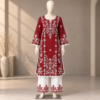 Maroon embroidered kurti trouser set for women with white floral embroidery Maroon embroidered kurti trouser set for women with white floral embroidery
