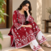 Maroon embroidered kurti trouser set for women with white floral embroidery Maroon embroidered kurti trouser set for women with white floral embroidery