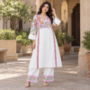 White multicolor printed co-ord set for women with matching trousers White multicolor printed co-ord set for women with matching trousers