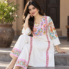White multicolor printed co-ord set for women with matching trousers White multicolor printed co-ord set for women with matching trousers