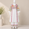 White multicolor printed co-ord set for women with matching trousers White multicolor printed co-ord set for women with matching trousers