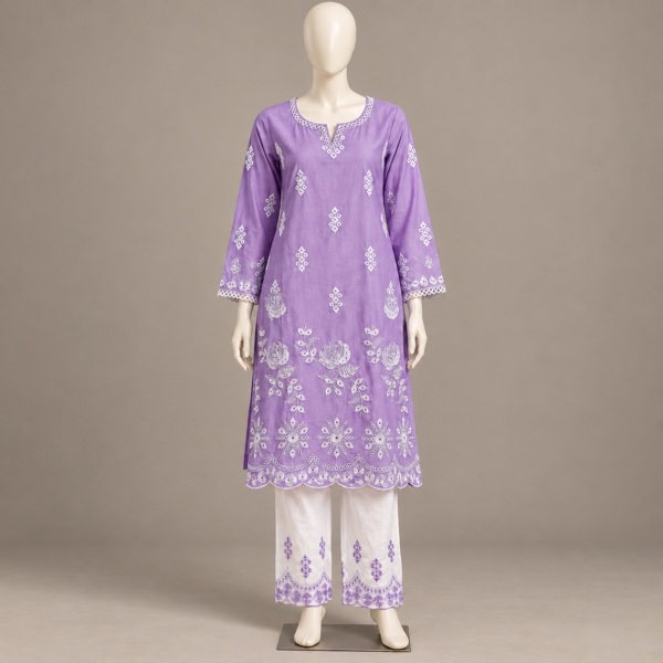 Lavender Embroidered 2-Piece Dress for Women