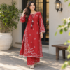 Red embroidered cotton co-ord set for women with matching trousers Red embroidered cotton co-ord set for women with matching trousers