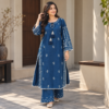 Royal blue embroidered cotton co-ord set for women with matching trousers Royal Blue Embroidered Cotton Co-ord Set for Women