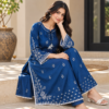 Royal blue embroidered cotton co-ord set for women with matching trousers Royal blue embroidered cotton co-ord set for women with matching trousers