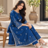 Royal blue embroidered cotton co-ord set for women with matching trousers Royal blue embroidered cotton co-ord set for women with matching trousers