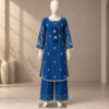 Royal blue embroidered cotton co-ord set for women with matching trousers Royal blue embroidered cotton co-ord set for women with matching trousers