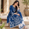 Royal blue embroidered cotton three piece set for women with matching dupatta Royal blue embroidered cotton three piece set for women with matching dupatta